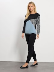 M&Co Black Petite Animal Colourblock Top - Image 2 of 5