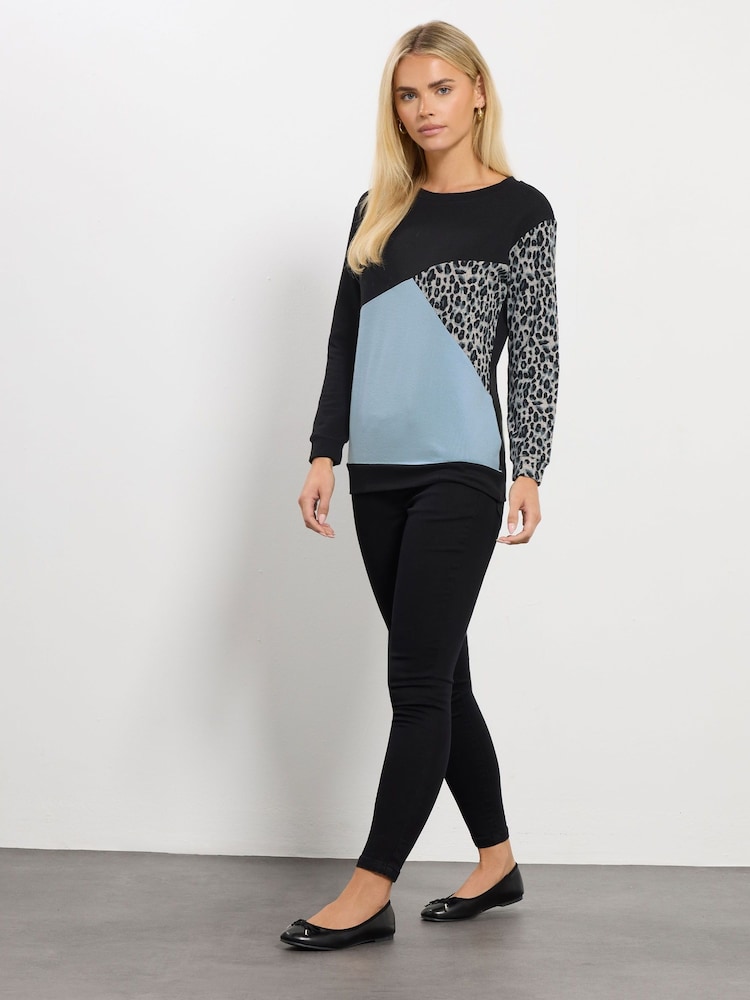 M&Co Black Petite Animal Colourblock Top - Image 2 of 5