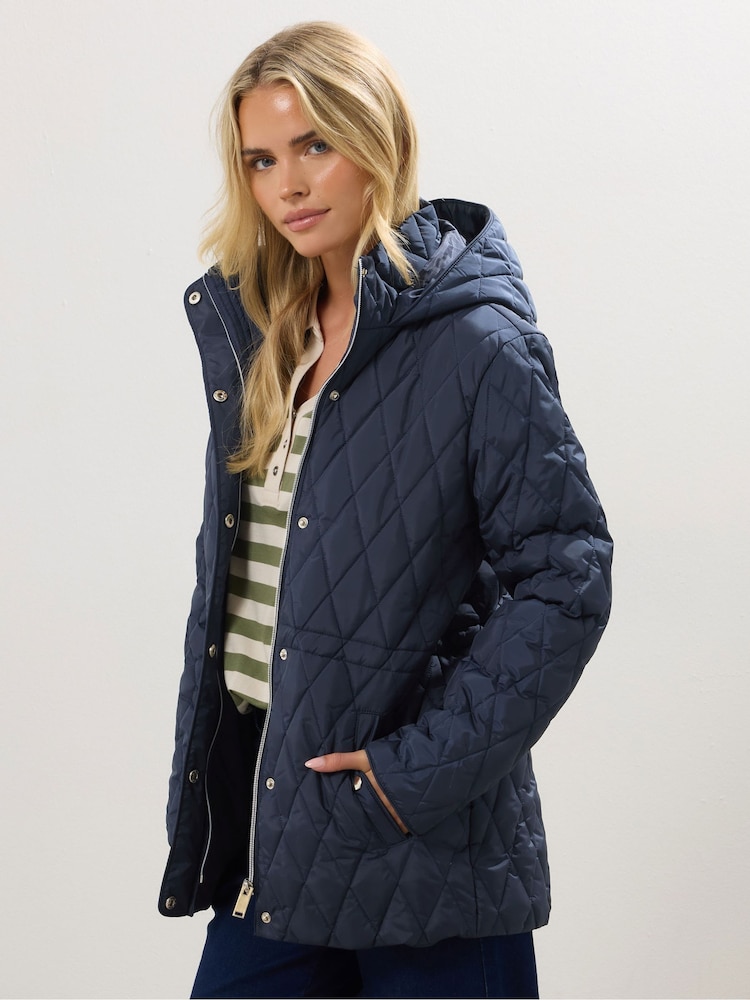M&Co Blue Petite Short Diamond Quilted Jacket - Image 1 of 5 M&Co Blue Petite Short Diamond Quilted Jacket - Image 1 of 5