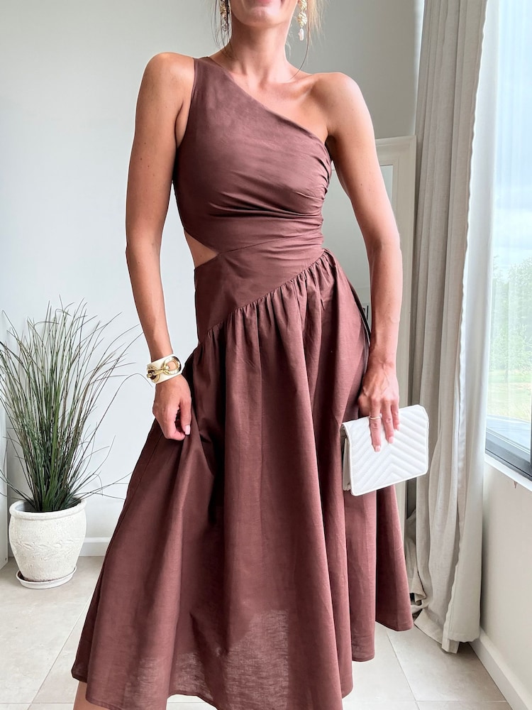 Style Cheat Brown Jasmine Cutout Midi Dress - Image 1 of 2 Style Cheat Brown Jasmine Cutout Midi Dress - Image 1 of 2