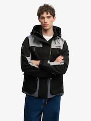 Superdry Black Hood Colour Block Windbreaker - Image 1 of 8