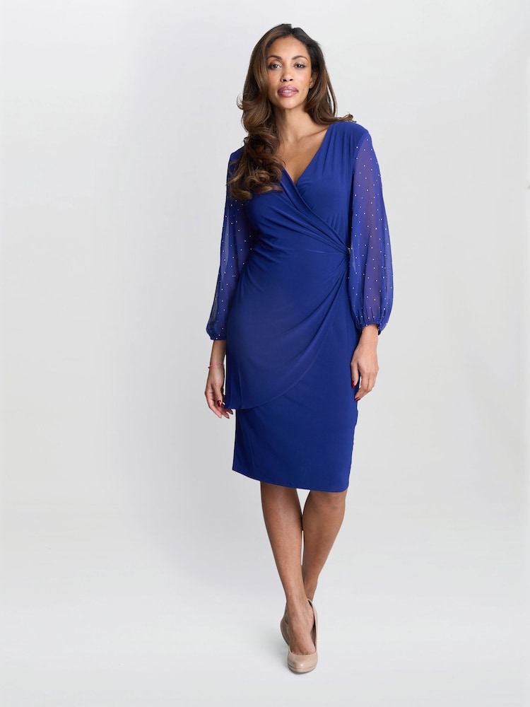 Gina Bacconi Blue Elaine Wrap Dress With Stud Sleeve - صورة 1 من 6