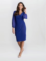 Gina Bacconi Blue Elaine Wrap Dress With Stud Sleeve - صورة 2 من 6