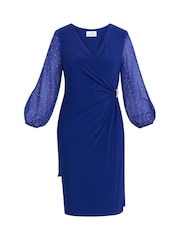 Gina Bacconi Blue Elaine Wrap Dress With Stud Sleeve - صورة 6 من 6