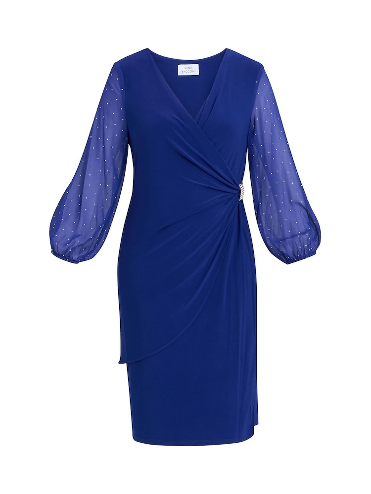 Gina Bacconi Blue Elaine Wrap Dress With Stud Sleeve - صورة 6 من 6