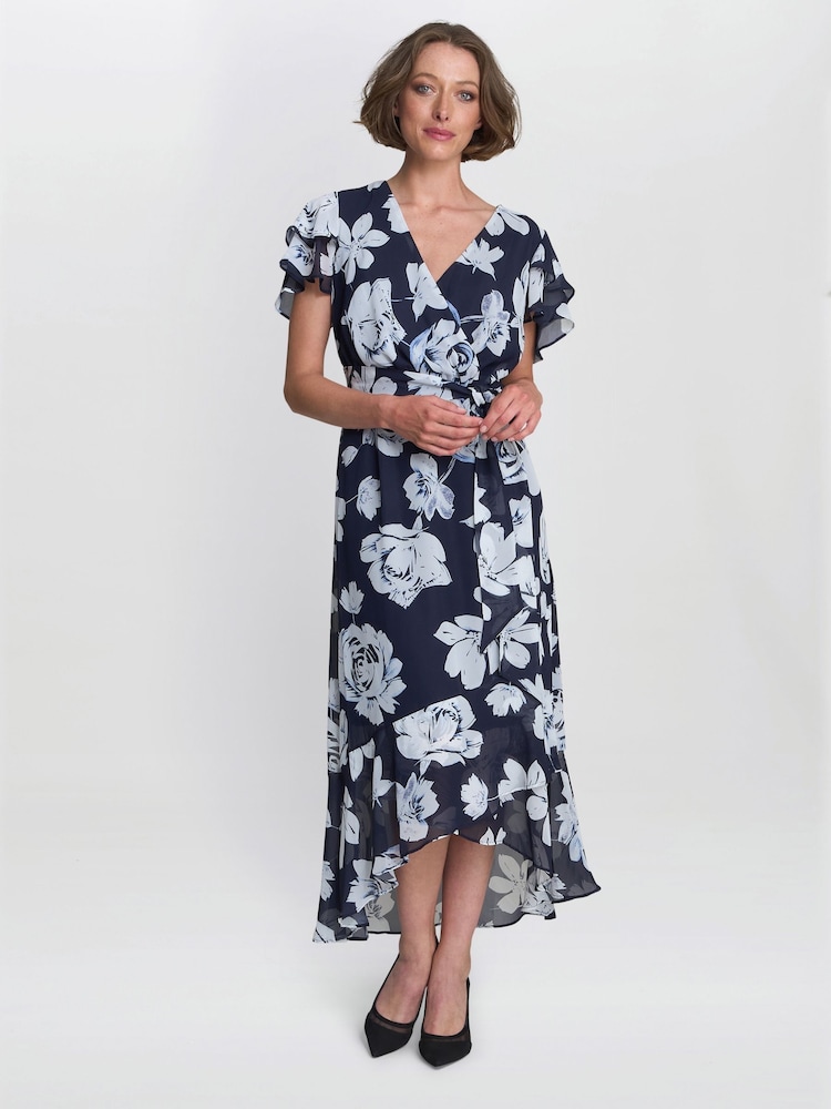 Gina Bacconi Teresa Floral Chiffon Black Dress - Image 1 of 7 Gina Bacconi Teresa Floral Chiffon Black Dress - Image 1 of 7