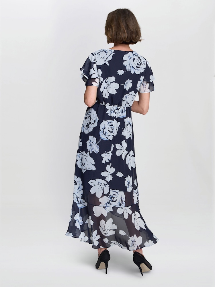 Gina Bacconi Teresa Floral Chiffon Black Dress - Image 2 of 7 Gina Bacconi Teresa Floral Chiffon Black Dress - Image 2 of 7