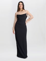 Gina Bacconi Arielle Embellished Mesh Sleeve Black Dress - Image 3 of 5