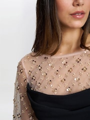 Gina Bacconi Arielle Embellished Mesh Sleeve Black Dress - Image 4 of 5