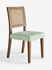 Nina Campbell Set of 2 Green Ikat Diamonds Avery Cane Dining Chairs - Image 2 of 5