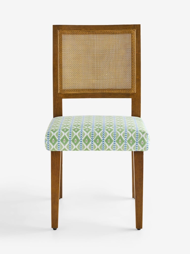 Nina Campbell Set of 2 Green Ikat Diamonds Avery Cane Dining Chairs - Image 5 of 5