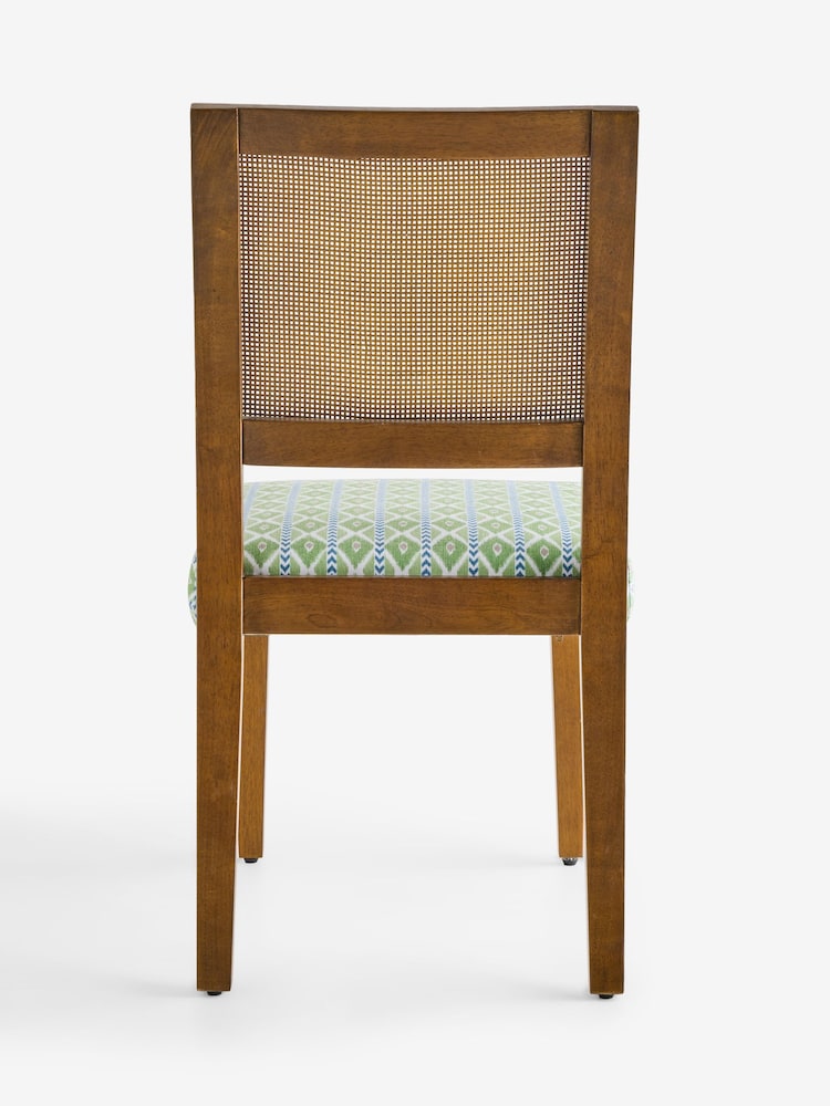 Nina Campbell Set of 2 Green Ikat Diamonds Avery Cane Dining Chairs - Image 7 of 7