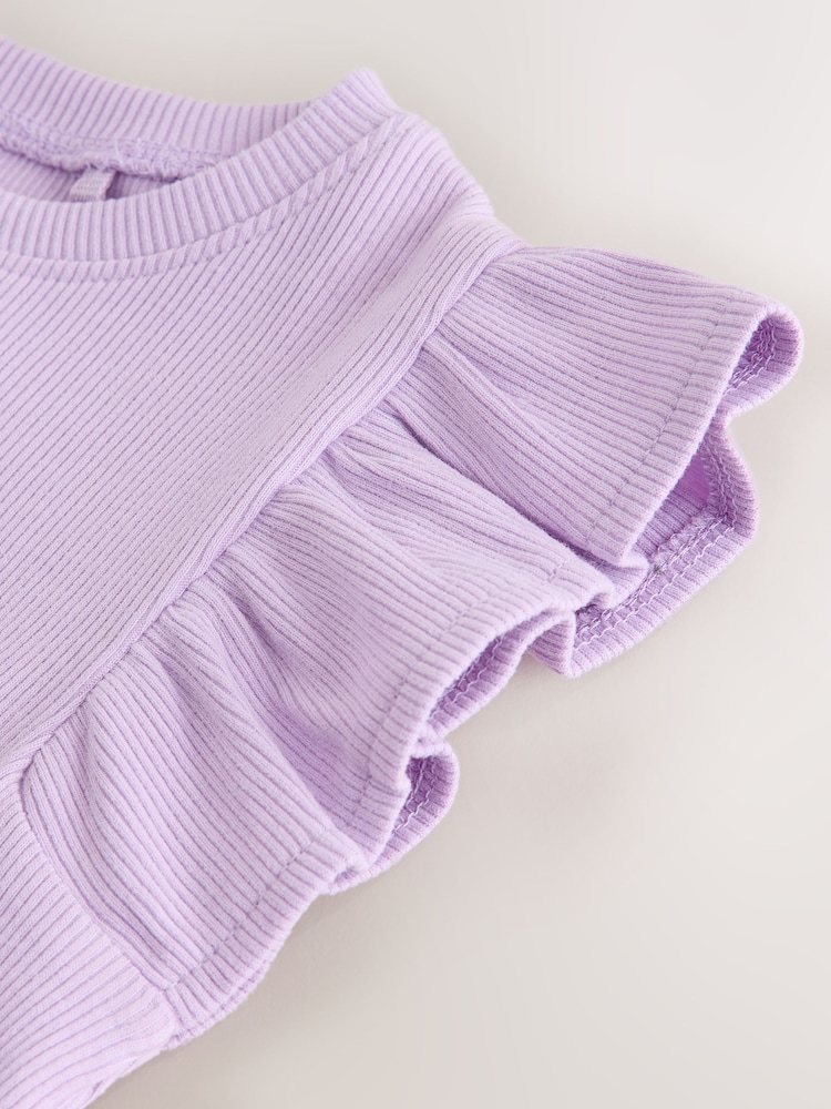 Lilac Purple Frill Shoulder Ribbed Vest (3mths-7yrs) - Image 7 of 7