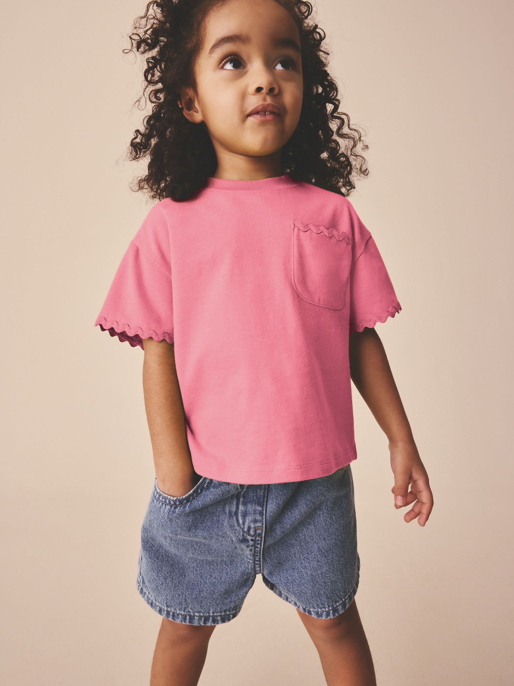 Buy Pink Short Sleeve Ric Rac Trim T-Shirt (3mths-7yrs) from Next USA