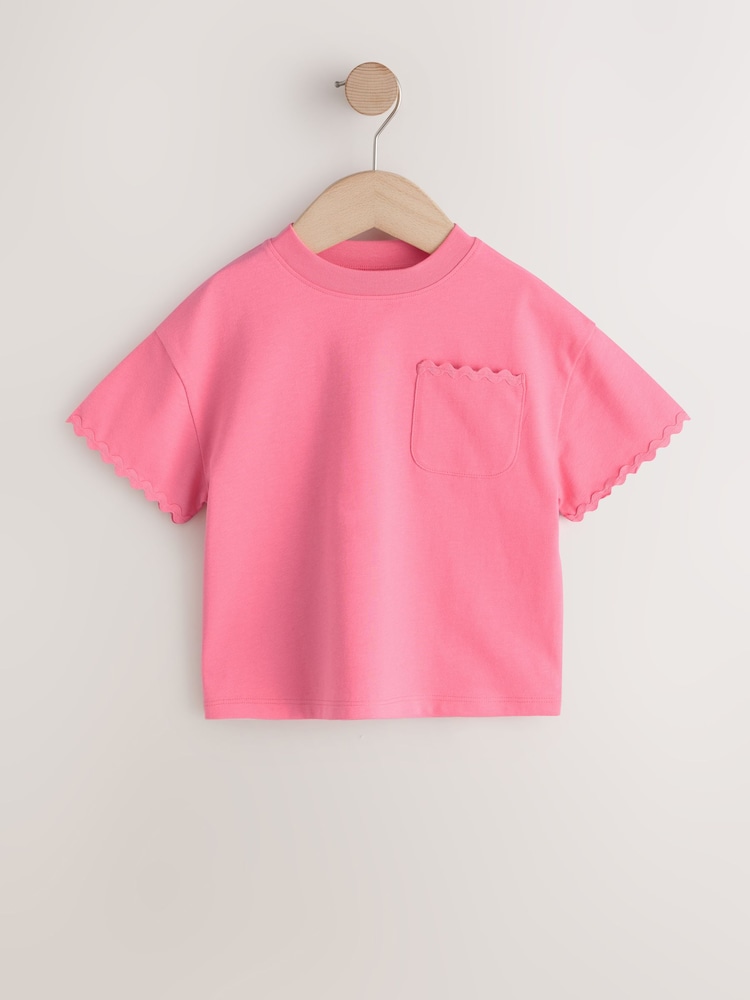 Roz - Tricou cu mânecă scurtă cu tiv Ric Rac (3luni-7ani) - Imaginea 1 din 3