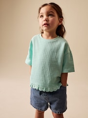 Teal Blue Short Sleeve Frill Hem Top (3mths-7yrs) - Image 1 of 4