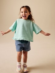Teal Blue Short Sleeve Frill Hem Top (3mths-7yrs) - Image 2 of 4