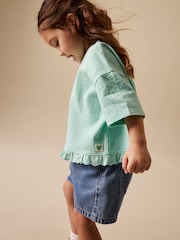 Teal Blue Short Sleeve Frill Hem Top (3mths-7yrs) - Image 4 of 4