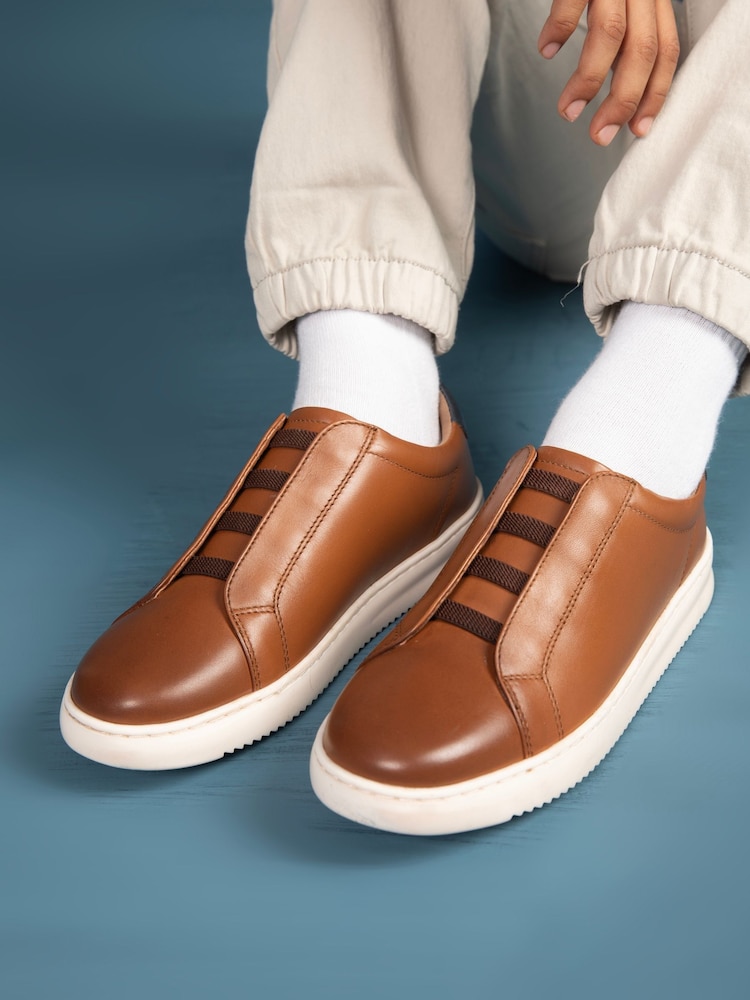 Off The Hook Brown Evers Leather Slip-On Sneakers with Elastic Lacing - Image 8 of 8 Off The Hook Brown Evers Leather Slip-On Sneakers with Elastic Lacing - Image 8 of 8