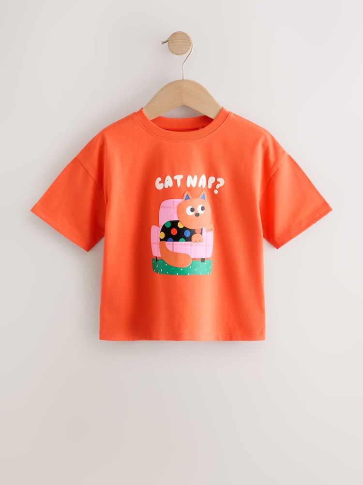 برتقالي قطة - تيشرت بكُم قصير (3شهور-7سنوات) - صورة 1 من 4