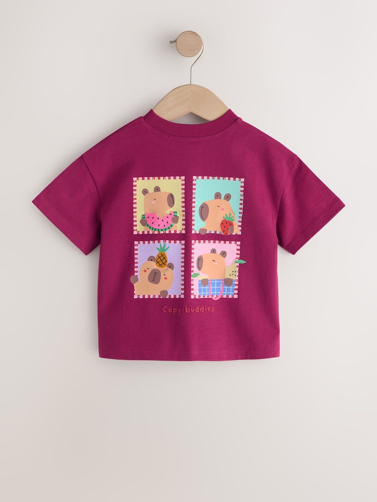 Burgundy Capybara Short Sleeve T-Shirt (3mths-7yrs) - Image 2 of 4 Burgundy Capybara Short Sleeve T-Shirt (3mths-7yrs) - Image 2 of 4