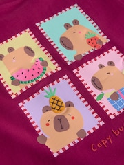 Burgundy Capybara Short Sleeve T-Shirt (3mths-7yrs) - Image 4 of 4