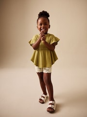 Green Ditsy Floral Ribbed Top and Cycle Shorts Set (3mths-7yrs) - Image 4 of 8