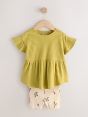 Green Ditsy Floral Ribbed Top and Cycle Shorts Set (3mths-7yrs) - Image 5 of 8