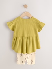 Green Ditsy Floral Ribbed Top and Cycle Shorts Set (3mths-7yrs) - Image 6 of 8