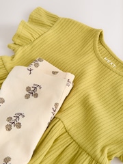 Green Ditsy Floral Ribbed Top and Cycle Shorts Set (3mths-7yrs) - Image 7 of 8