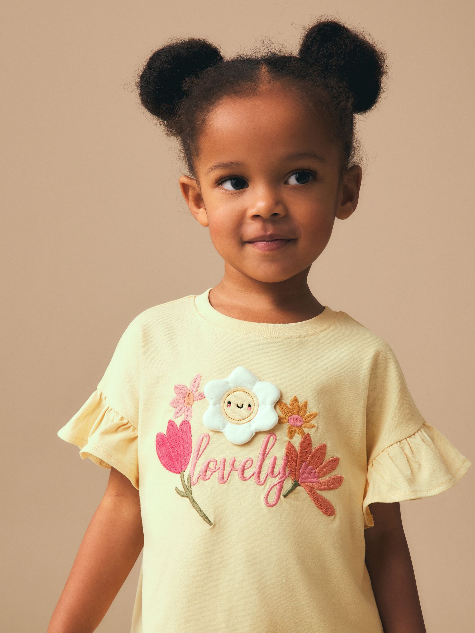Buy Yellow Padded Flower Short Sleeve T-Shirt and Leggings Set