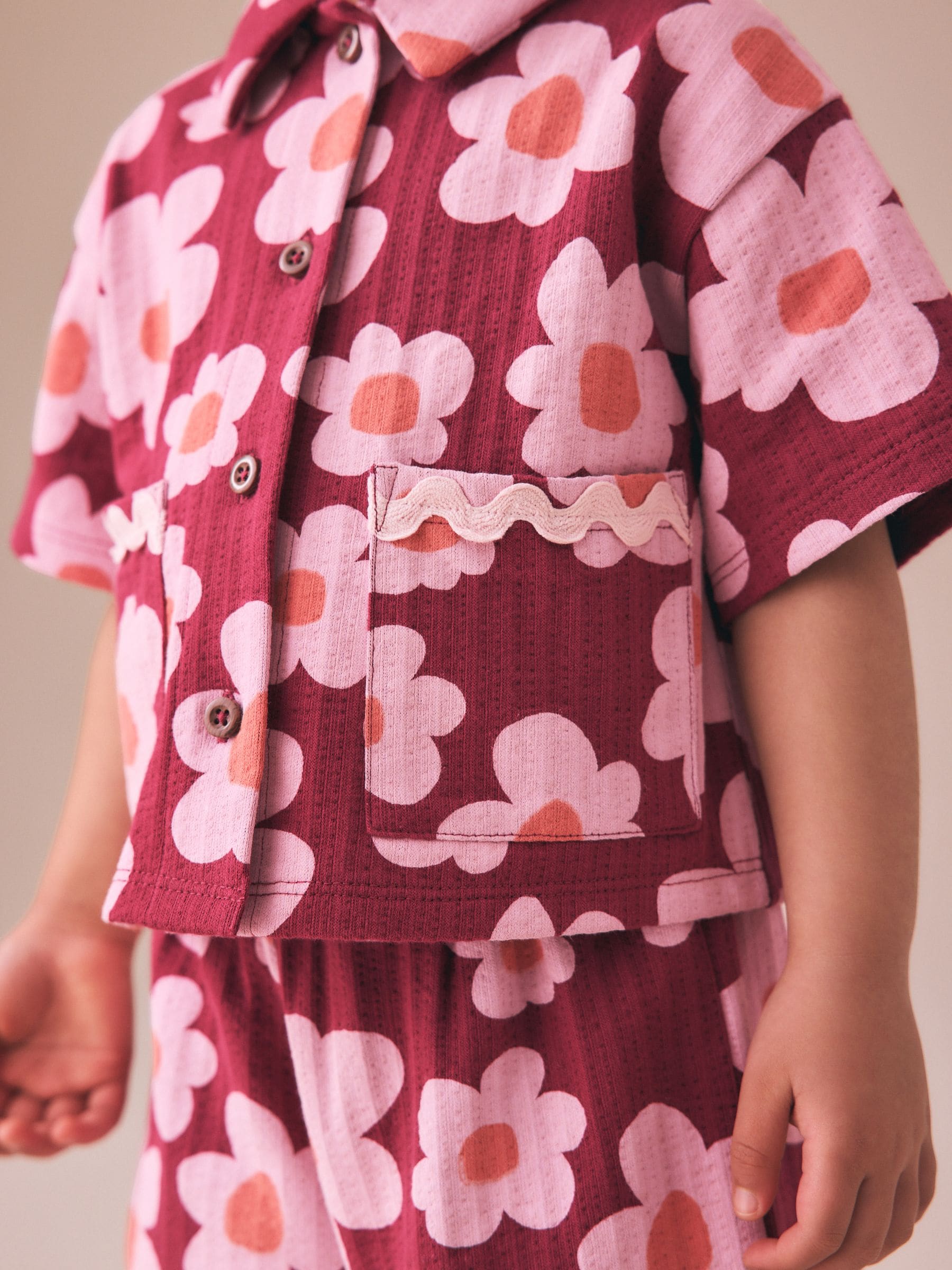 Buy Pink/Plum Stampy Flower Short Sleeve Button Shirt and Shorts