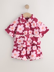 Pink/Plum Stampy Flower Short Sleeve Button Shirt and Shorts Set (3mths-7yrs) - Image 6 of 9