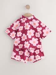 Pink/Plum Stampy Flower Short Sleeve Button Shirt and Shorts Set (3mths-7yrs) - Image 7 of 9