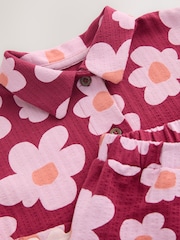 Pink/Plum Stampy Flower Short Sleeve Button Shirt and Shorts Set (3mths-7yrs) - Image 8 of 9