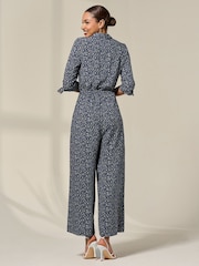 Jolie Moi Blue Tie Half Sleeve Wide Leg Jumpsuit - Image 2 of 6
