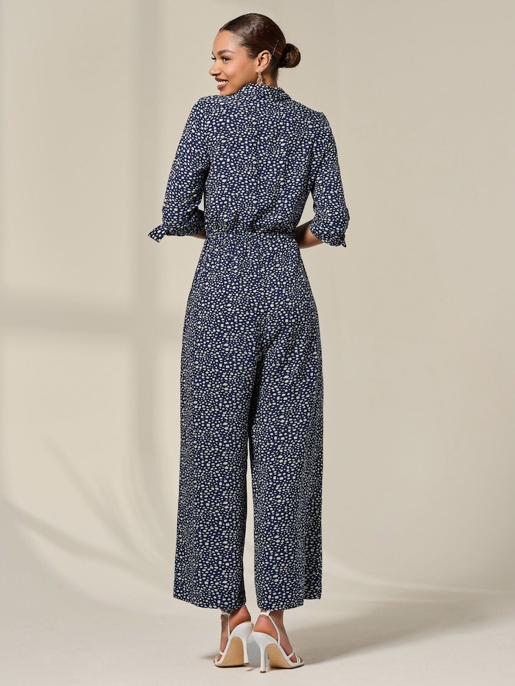 Jolie Moi Blue Tie Half Sleeve Wide Leg Jumpsuit - Image 2 of 6 Jolie Moi Blue Tie Half Sleeve Wide Leg Jumpsuit - Image 2 of 6
