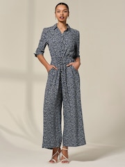 Jolie Moi Blue Tie Half Sleeve Wide Leg Jumpsuit - Image 4 of 6