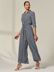 Jolie Moi Blue Tie Half Sleeve Wide Leg Jumpsuit - Image 5 of 6