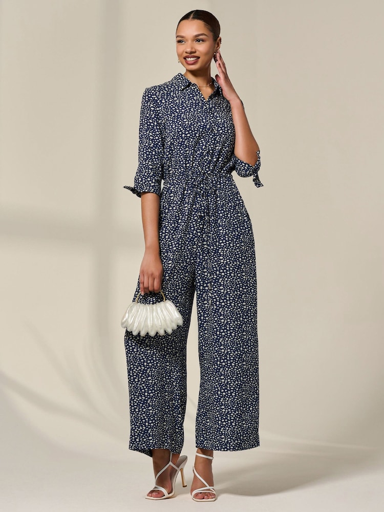 Jolie Moi Blue Tie Half Sleeve Wide Leg Jumpsuit - Image 6 of 6 Jolie Moi Blue Tie Half Sleeve Wide Leg Jumpsuit - Image 6 of 6