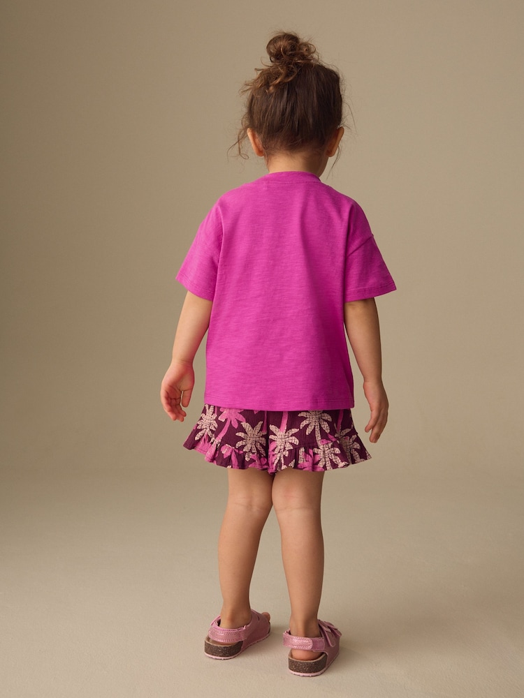Pink/Purple Palm Tree Embroidery Short Sleeve Top and Shorts Set (3mths-7yrs) - Image 2 of 9