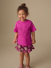 Pink/Purple Palm Tree Embroidery Short Sleeve Top and Shorts Set (3mths-7yrs) - Image 3 of 9
