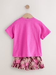 Pink/Purple Palm Tree Embroidery Short Sleeve Top and Shorts Set (3mths-7yrs) - Image 6 of 9