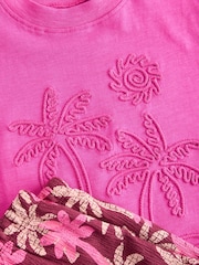 Pink/Purple Palm Tree Embroidery Short Sleeve Top and Shorts Set (3mths-7yrs) - Image 9 of 9