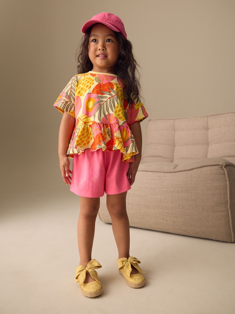 Pink Flowers Short Sleeve Top and Shorts Set (3mths-7yrs) - Image 1 of 8