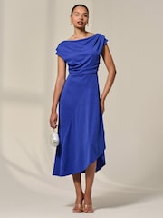 Azul - Jolie Moi Asymmmetric Draped Midi Dress - Imagem 1 de 6