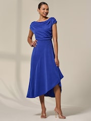 Azul - Jolie Moi Asymmmetric Draped Midi Dress - Imagem 4 de 6