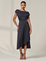 Cinza - Jolie Moi Asymmmetric Draped Midi Dress - Imagem 1 de 6