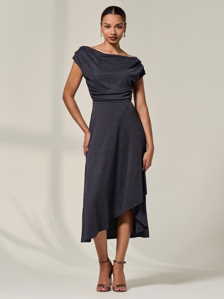 Cinza - Jolie Moi Asymmmetric Draped Midi Dress - Imagem 1 de 6