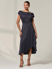 Cinza - Jolie Moi Asymmmetric Draped Midi Dress - Imagem 4 de 6